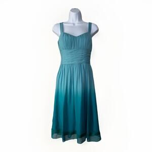 Vintage Y2K Tahari Silk Dress 8 Blue Teal Ombre Sweetheart Feminine Night Out